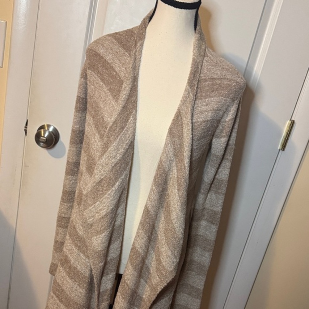 Barefoot Dreams CozyChic Lite‎ Weekend Wrap S/M tan/brown striped cardigan
